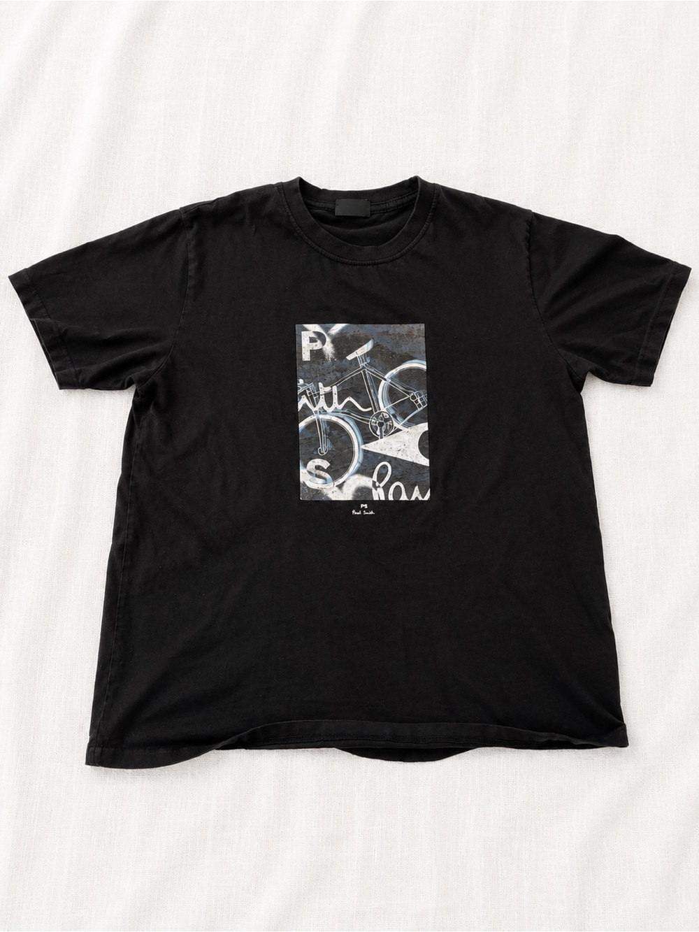 Paul Smith Black Graphic Crewneck Tee with Bicycle Print